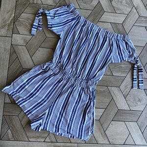 NWOT Derek Heart Off-Shoulder Striped Romper